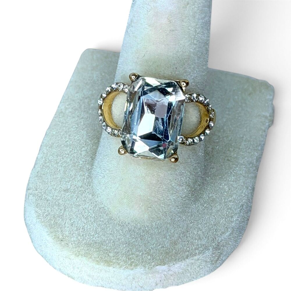 Gold-Tone Emerald Cut Costume Cocktail Ring
